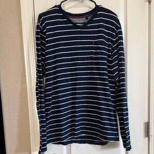 PD&C Dark Blue and White Striped Long Sleeve Shirt / J111